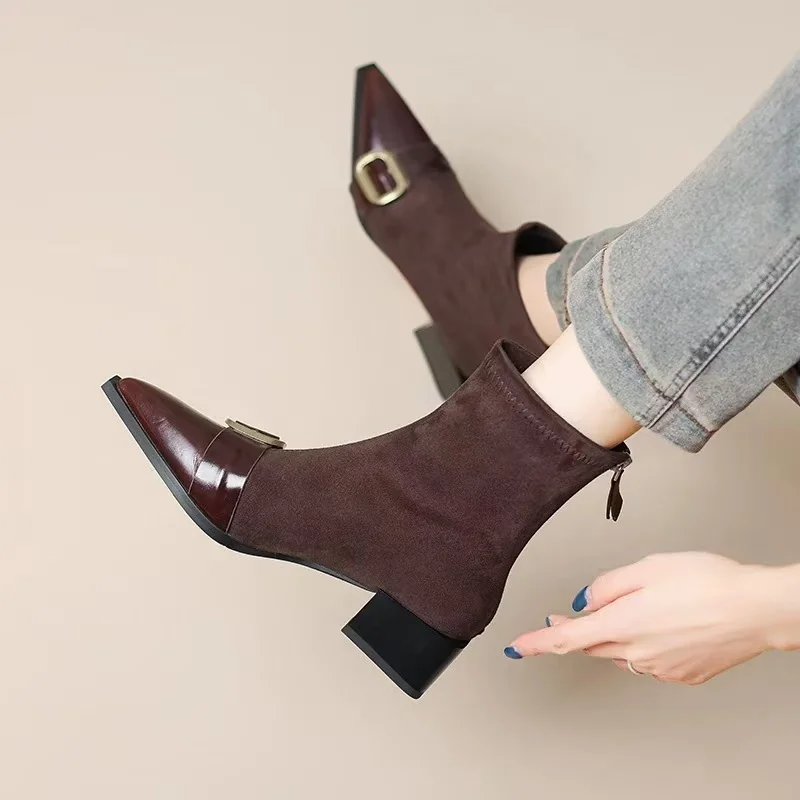 

Elegant Women Ankle Boots Pointed Toe High Heels Shoes Sexy Fashion 2025 Trend Brand Chunky Snow Boots Dress Party Woman Pumps