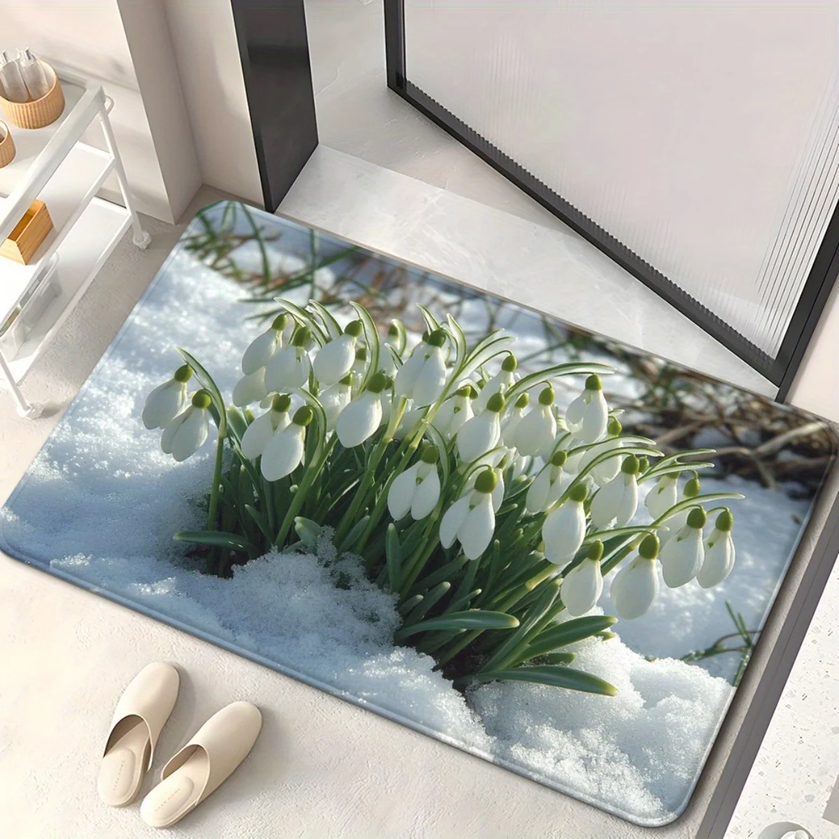 1pc Winter‑Scenery Snowflake Print Doormat, Machine‑Washable Non‑Slip Absorbent Floor Mat for Bathroom, Indoor