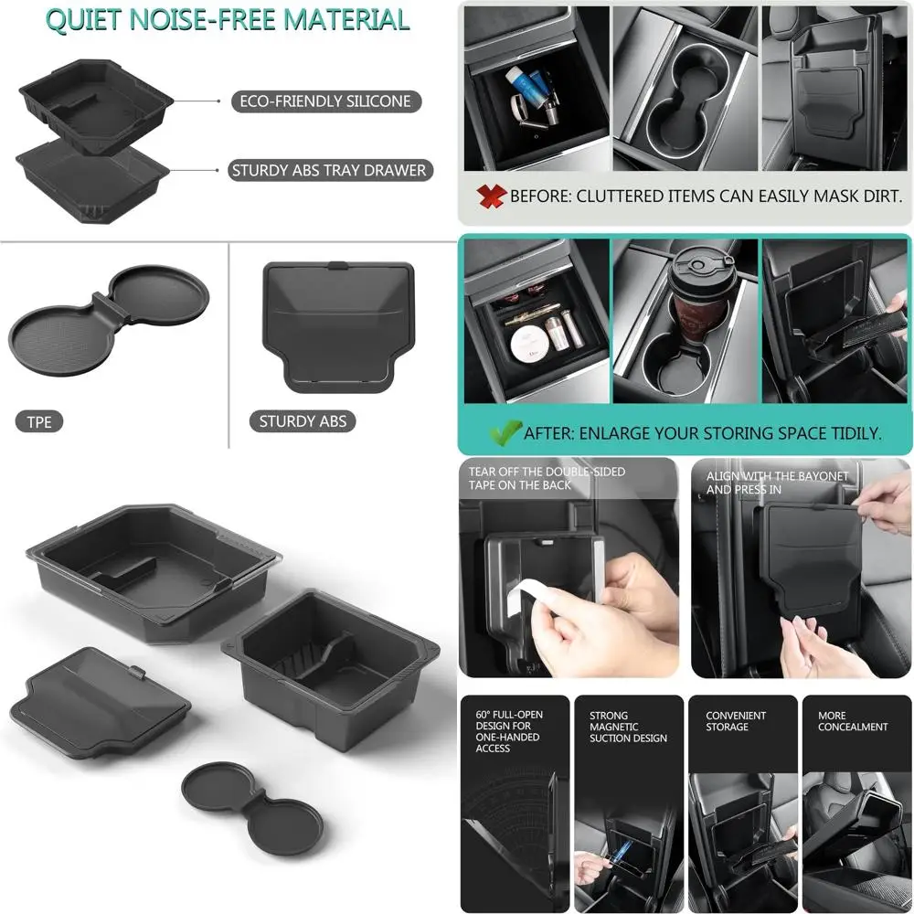 Tesla New Model Y Juniper 2026/Model 3 Highland Center Console Organizer Tray Accessories, Double Layer Space Console Storage Ac