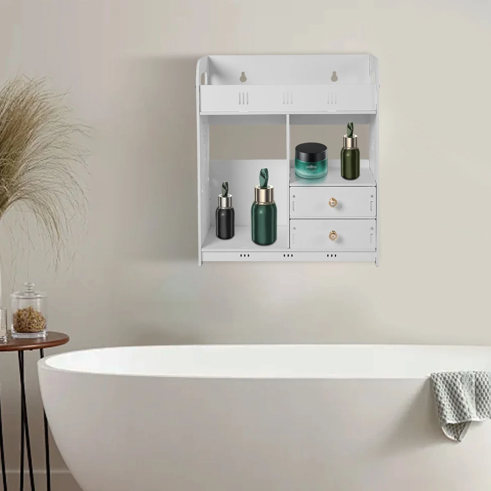

PVC Bathroom Wall Cabinet Wall-Mounted Storage Organizer 2 Drawers 33LBS Load-Bearing Waterproof for Home Bathroom