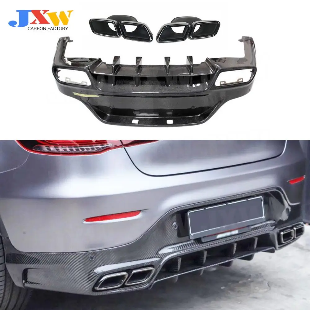 

Carbon Fiber Rear Bumper Lip Diffuser with Exhaust Tips for Mercedes Benz GLC C253 Coupe Sport GLC300 GLC250 GLC63 2017-2019