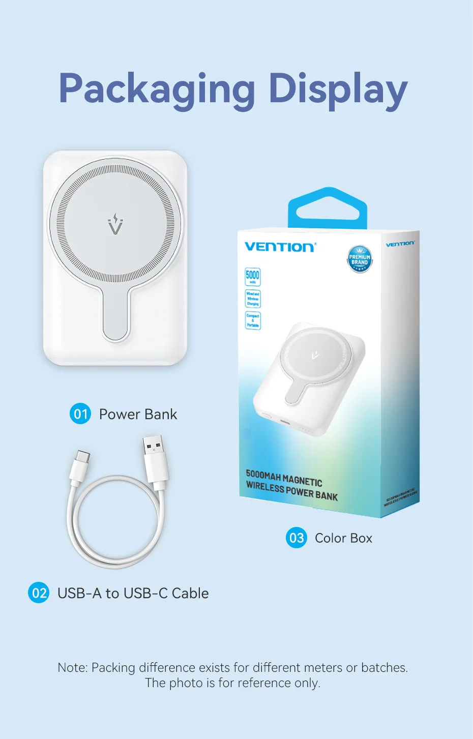 Carregador Portátil Power Bank Magnético Vention 5000mAh