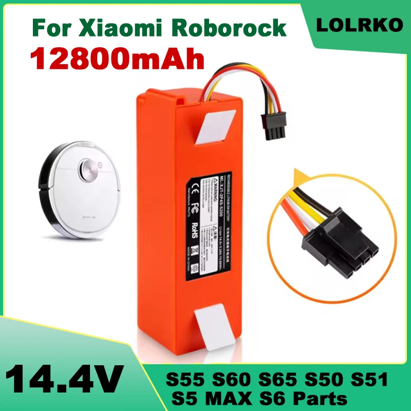 12800mAh Replacement Battery BRR-2P4S-5200D for XIAOMI 1S 1ST Roborock SDJQR01RR Sweeping Mopping Robot Vacuum Cleaner 6500mAh