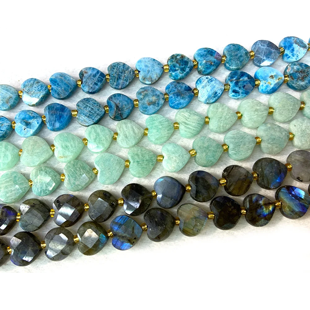 

Natural Apatite Amazonite Labradorite Stone Beads 15'' Faceted Heart DIY Loose Beads For Jewelry Making Beads Bracelet Necklace