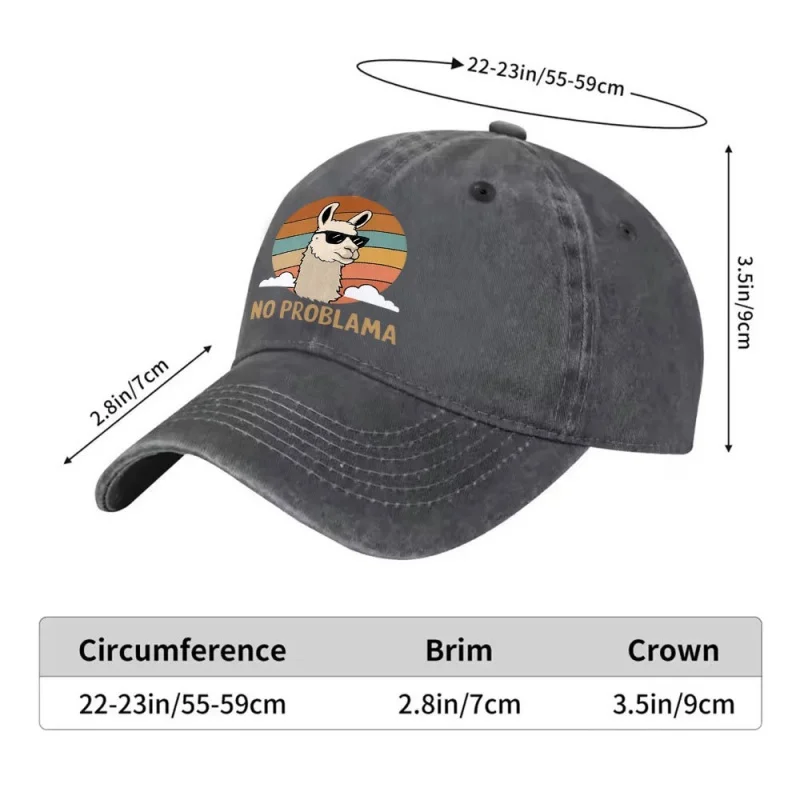 NO PROBLAMA Alpaca Print Washed Baseball Cap Unisex Duckbill Hat for Outdoor Sports & Casual Wear
