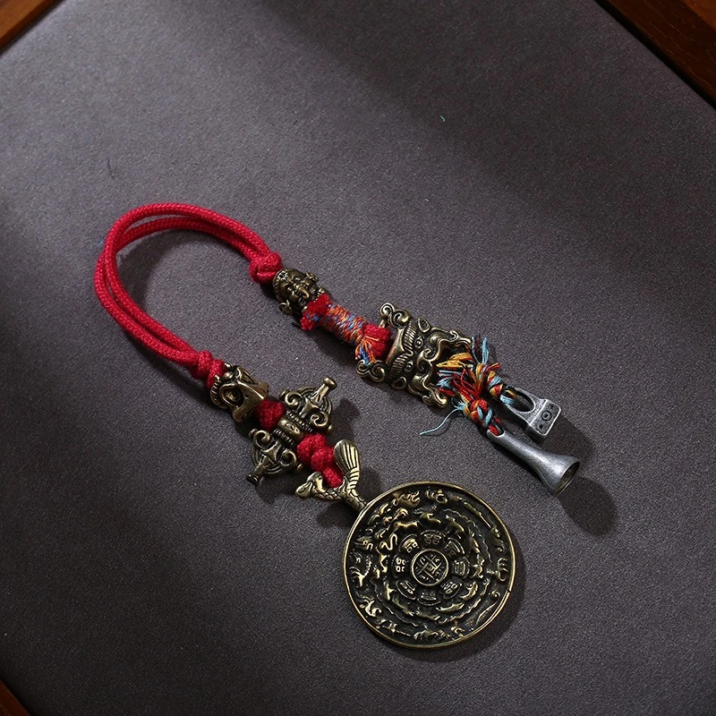 Tibetan cultural artifact peach wood lightning-struck wood Nine Palace Bagua Hang Tag Natural camel bone Carry on car hanging