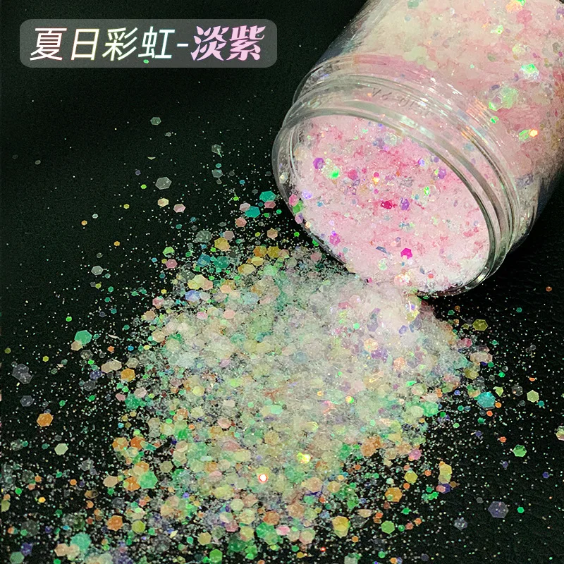 10g Iridescent Holographic Nail Glitter Sequins Sparkly Mixed Hexagon Mermaid Nail Yuki Flakes Loose Chunky Nail Arts Glitter 15