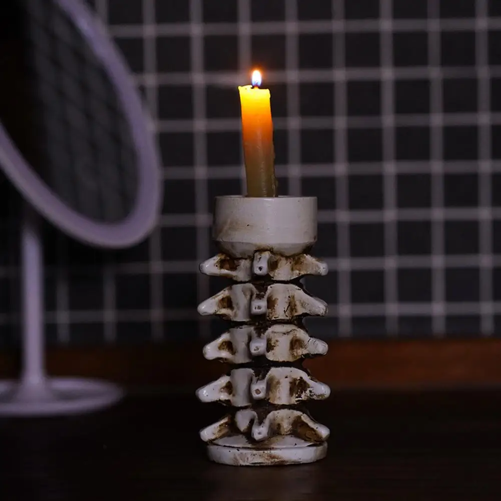 Skull Candle Holder Spooky Halloween Candle Holder Set with Resin Skeleton Hand Skull Backbone Decor Tealight Stand for Home