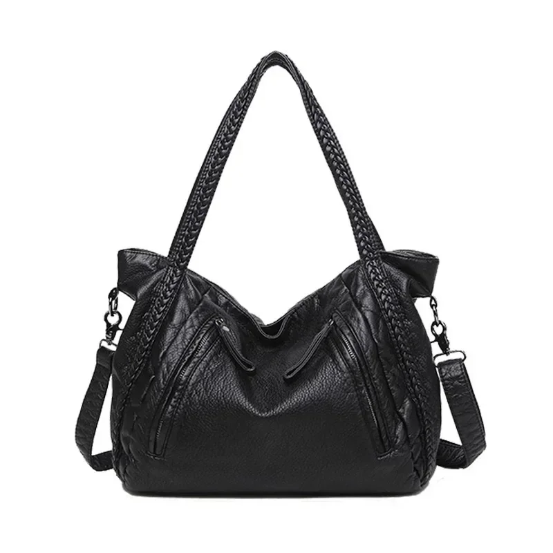 2026 New Korean-Style Women's Handbag: Trendy Casual Washed Leather Shoulder Bag, Soft Leather Large Tote for Moms