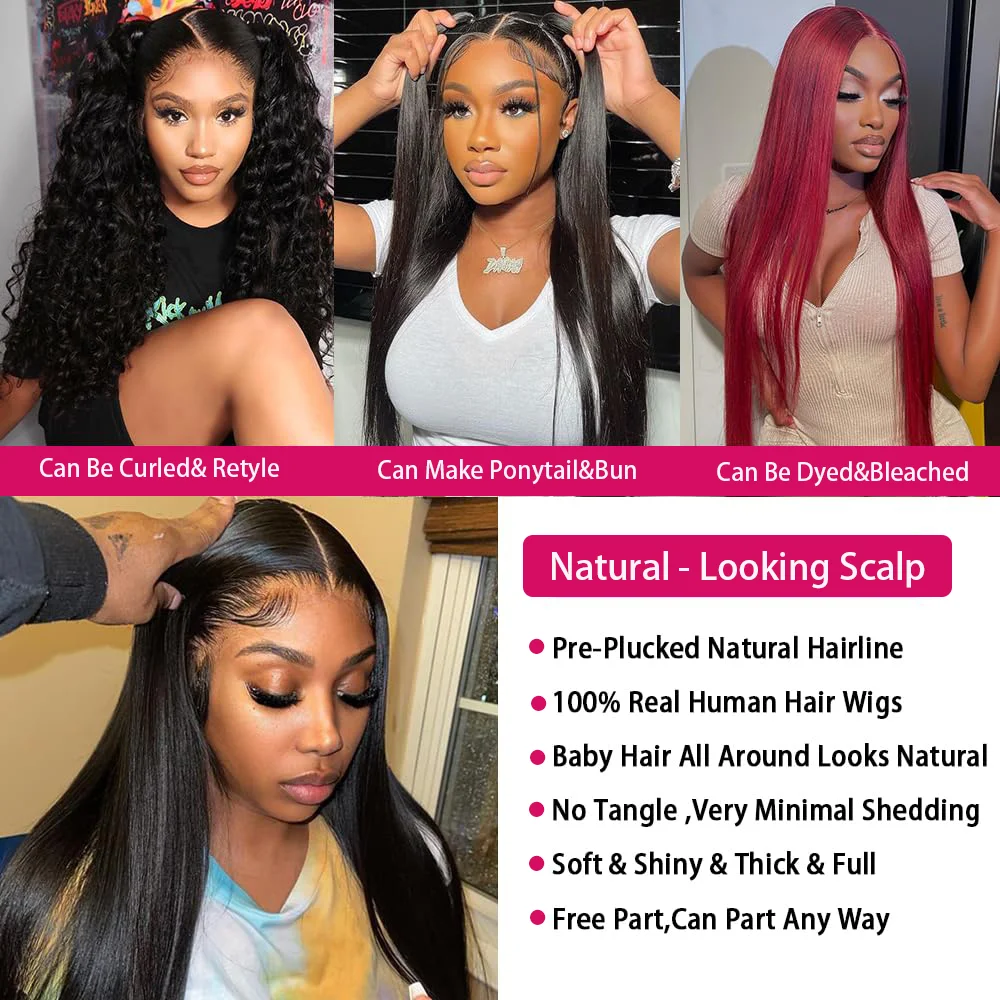 Straight Human Hair Lace Frontal Wig Natural Color 150% Pre Plucked HD Transparent 5x5 Lace Frontal Brazilian Human Hair 30 Inch