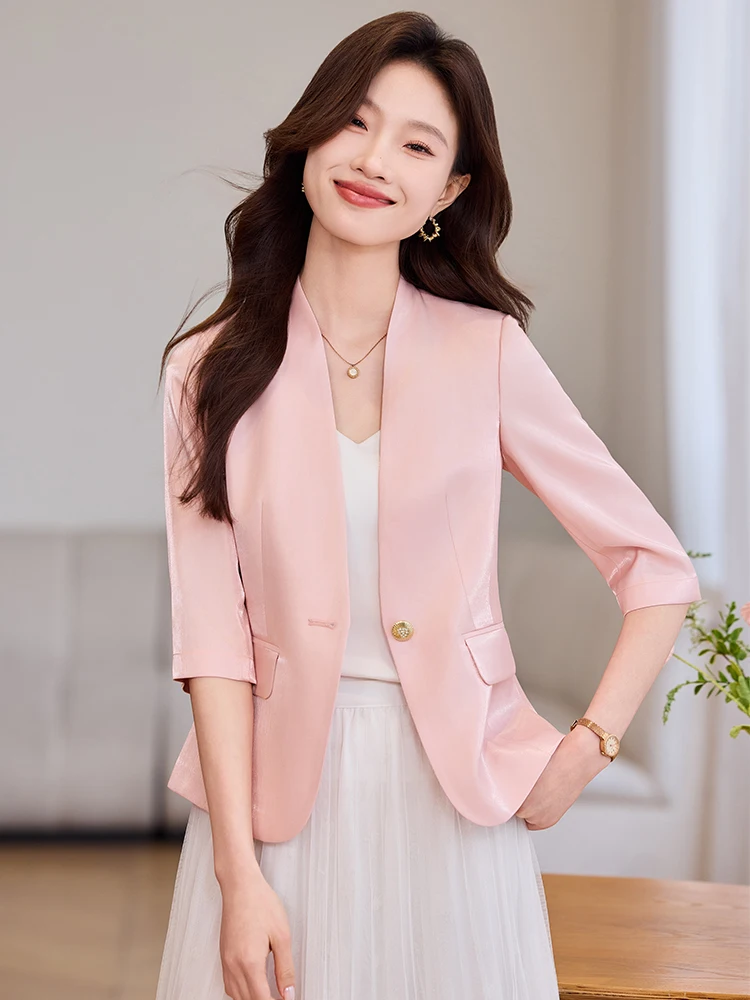 

Faionable Seven-Quarter Sve Suit Jaet for Women Casual Sli Small Size Spring Summer New Arrival High-End Feeling
