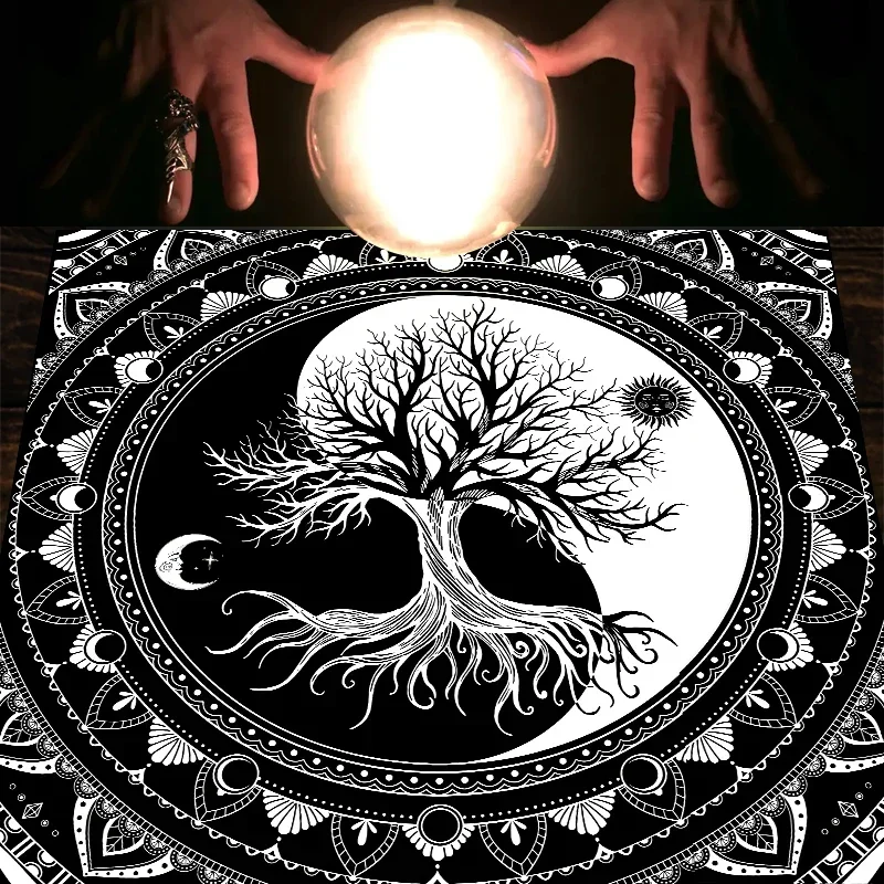 Tarot Cloth Tree Of Life Yin Yang Moon Sun Velvet Cloth Fortune Telling Board Game Mat Polyester Printed Home Decor Altar Cloth