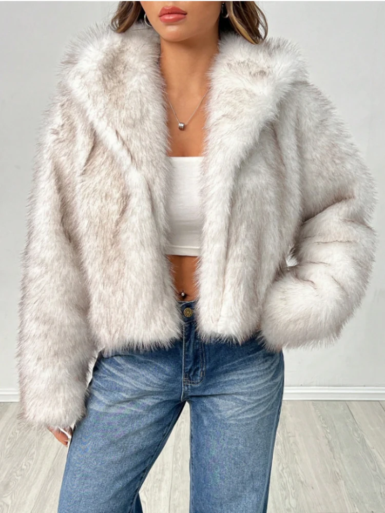 

ZADORIN Fashion Winter Woman White Faux Fox Fur Coat Turn Down Collar Short Fluffy Jacket Faux Fur Coats Woman Clothes Fur Top