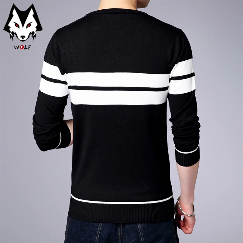 Men\'s Casual Striped Knit Spring and Autumn Long Sleeved Pullover Fashion Top