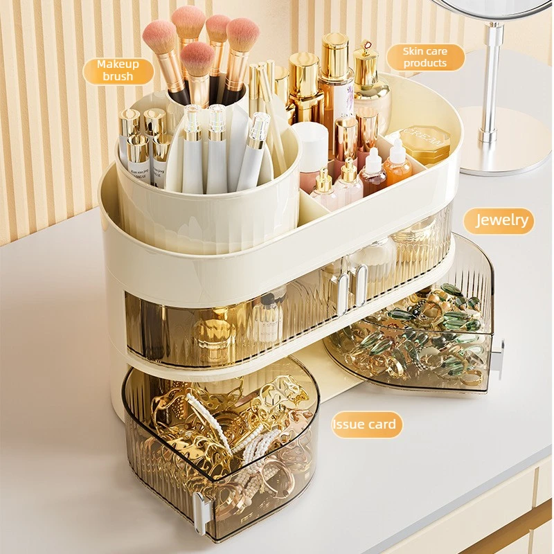Rotatable Makeup and Cosmetics Organizer Desk Organizer Box Bathroom Storage Jewelry Nail Polish Makeup Sundries Drawer Storage