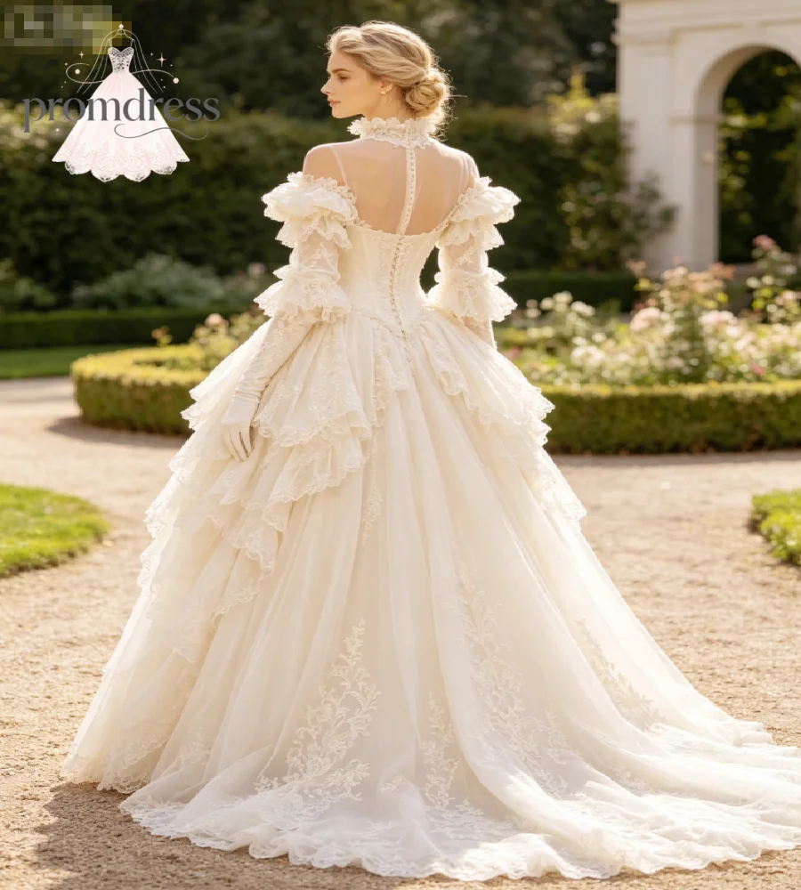Renaissance Victorian Wedding Gown 2027 Corset Princess A Line Ruffled Lace Medieval Bridal Gowns Celtic Bohemian Country