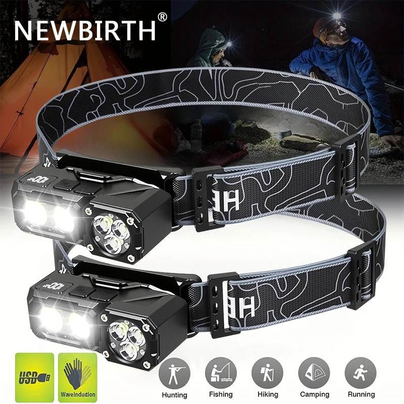 

High Power LED Sensor Headlamp USB C Rechargeable Headlight with Strong Magnet Waterproof Head Torch for Fishing Camping Lantern