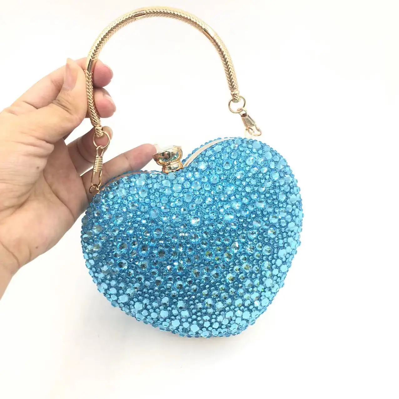 حقيبة يد فاخرة من أحجار الراين الكريستالية على شكل قلب للنساء - حقيبة يد لحفلات الزفاف والسهرات وحقائب يد مرصعة بالأحجار اليومية