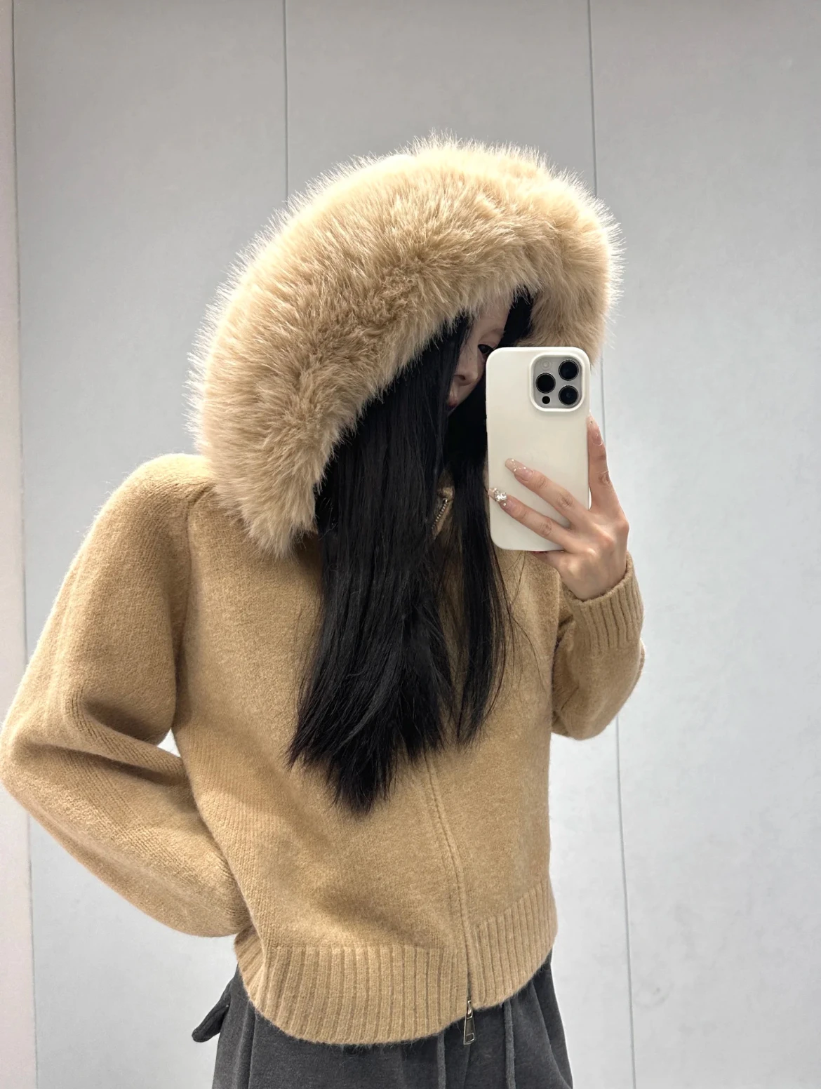 Winter Faux Fur Knitted Sweater with Hooded Woman Zipper Casual Long Sleeve Cardigan Coats Outwear Fashion Warm Jumper Vintage