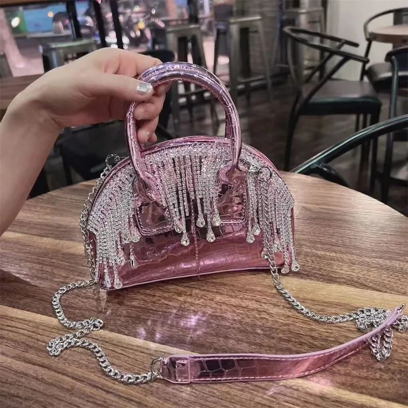 

2026 New Diamond Studded Tassel Dinner Bag Fashionable and High-quality Women's Handbag Solid Color and Versatile Crossbody Bag