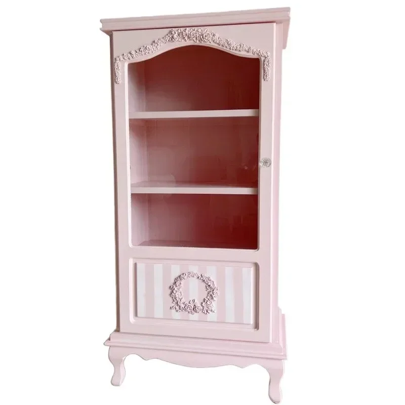 

Французский ретро-шкаф для столовой с резьбой, кремового цвета, в стиле европейской принцессы, витрина для дома, книжный шкаф 5203