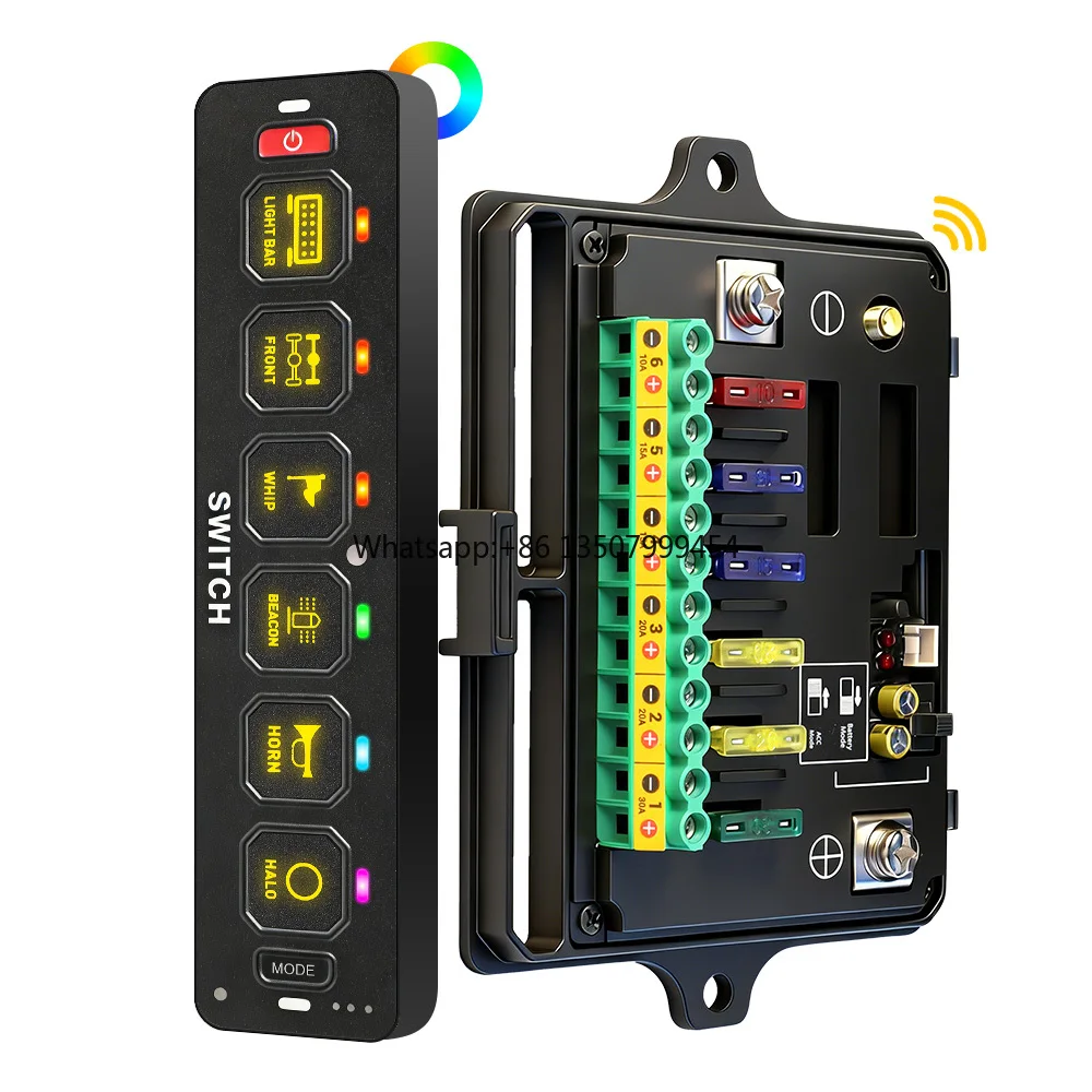 

12v 24v Car AUX ACC Off-Road Wireless 6 Gang Switch Panel With Circuit for Off Road Trucks Lighting Flashing Strobe Function