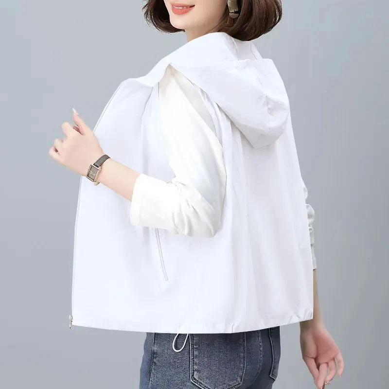 Spring Summer Short Women's Sunscreen Vest Jacket Women's Thin Breathable Casual Loose Hooded Waistcoat Female Short Outwear Top