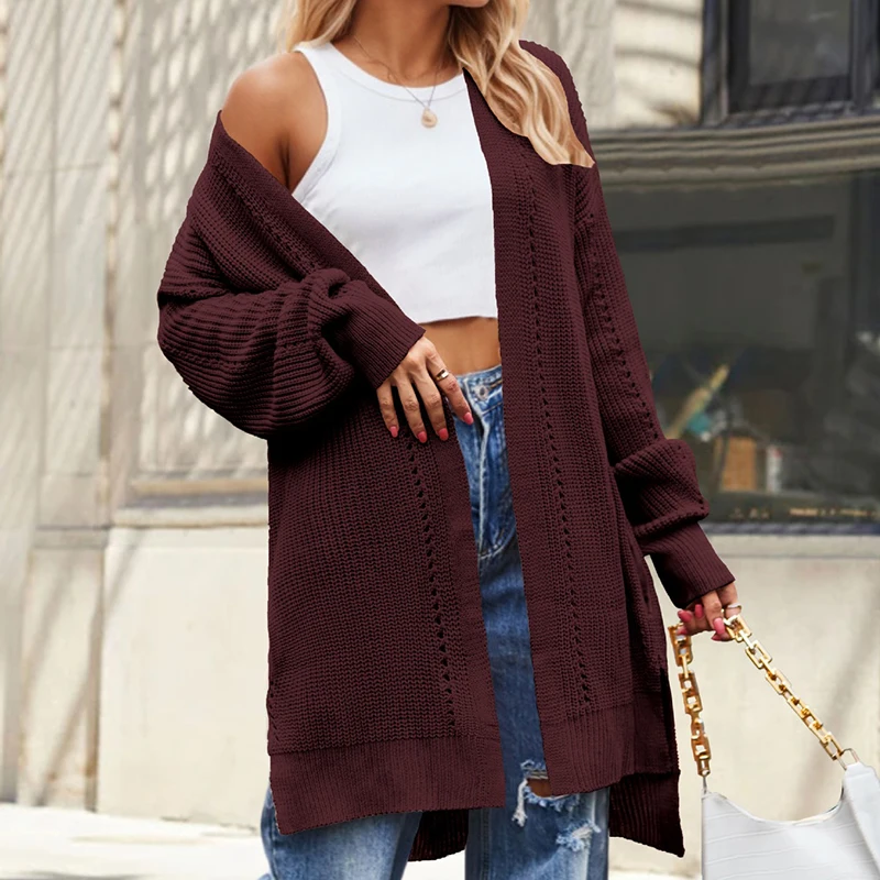 Solid Color Loose Knitwear Women's Pocket Jacket Long Sleeve Casual Sweater Jumpers 2024 Autumn Winter New Women's Clothing