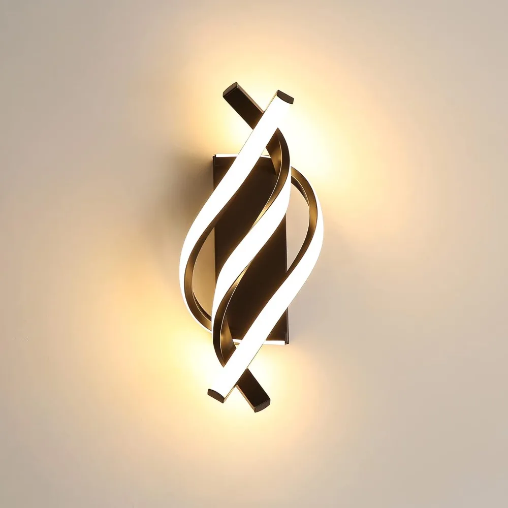 

Curved Spiral Design LED Wall Lamp for Bedroom Bedside Corridor Living Room Staircase Corridor Lighting Fixtures Tricolor Light