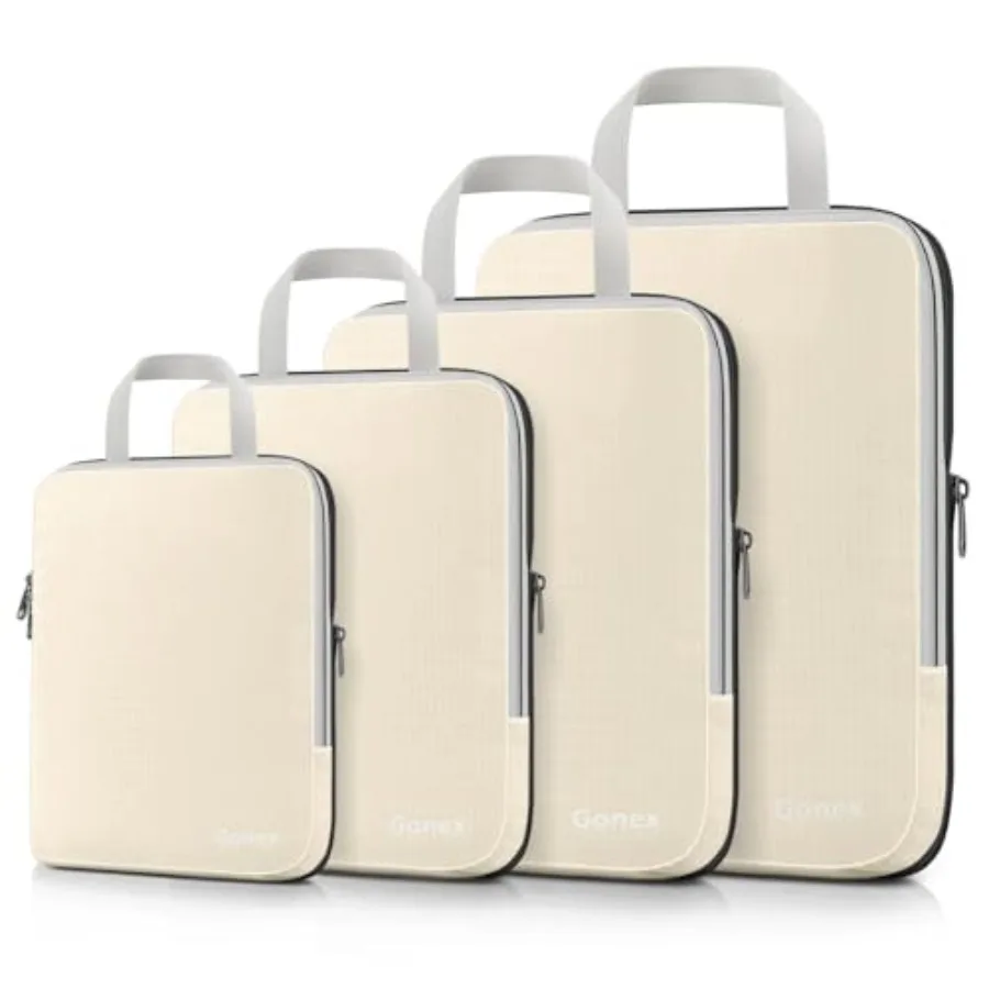 

Компрессионные упаковочные кубики (4 шт.) для путешествий, расширяемые органайзеры для багажа кремового цвета с функцией экономии места