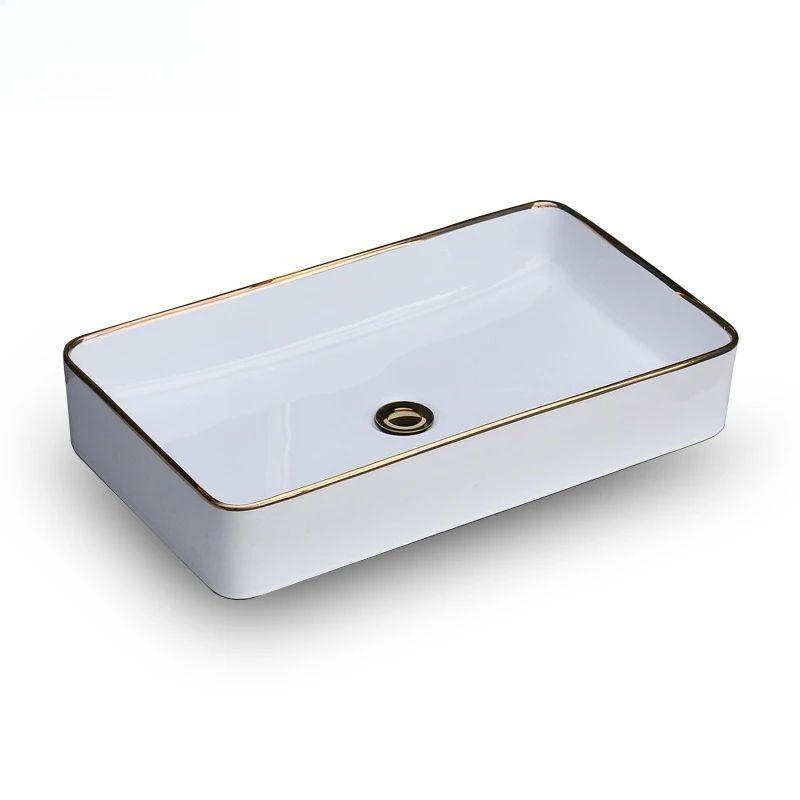 Sanitary ware ultra-thin color gold ceramic table basin, origin wholesale rectangular art basin