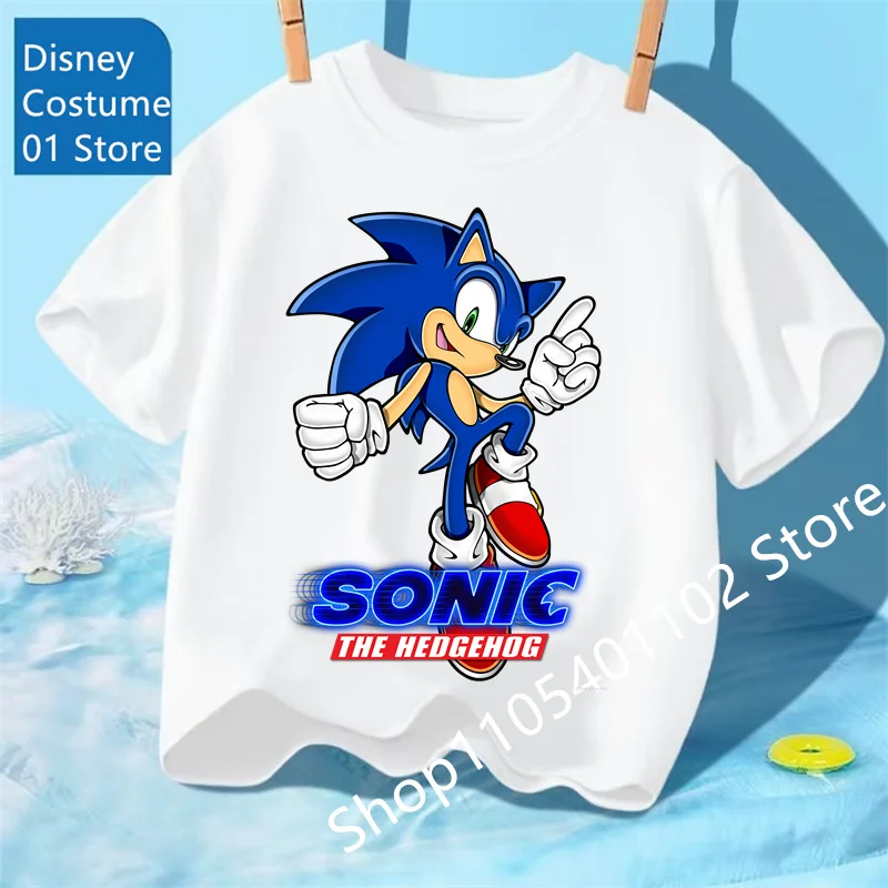 2026 Cartoon Boys' Round Neck Comfortable Short Sleeve Sonics The Hedgehog Children's Pure T-Shirt Girls' Breathable Top