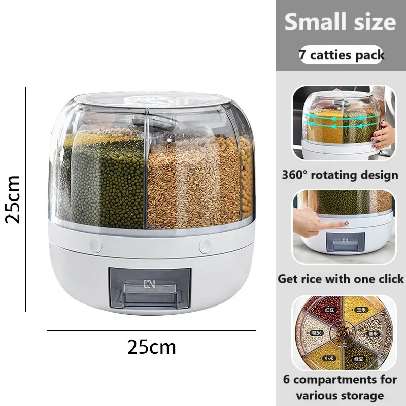 360 Degree Rotating Rice Dispenser Sealed Dry Cereal Grain Bucket Dispenser Moisture-proof Kitchen Food Container Storage Box