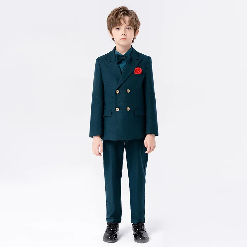 Boys Green Slim Fit Suits Formal Wear Children Teenager Best man Host Performance Clothes Kids Gent Students Party Full Dress