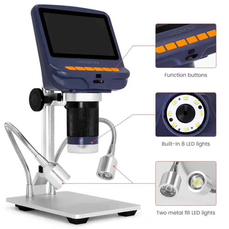 AD106S USB Digital Microscope With 4.3'' LCD Screen 200X for PCB Soldering BGA Jewelry Appraisal Digital Microscope