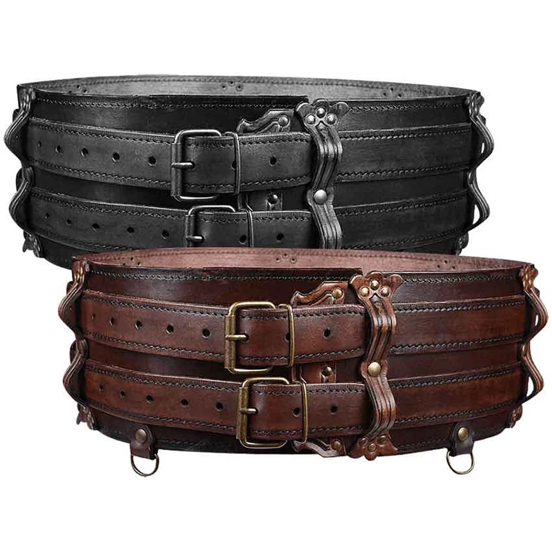 Medieval Larp Adventurer Harness Belt Viking Leather Waist Accessory Celtic Double Strap Waistband Steampunk Sash For Men Women