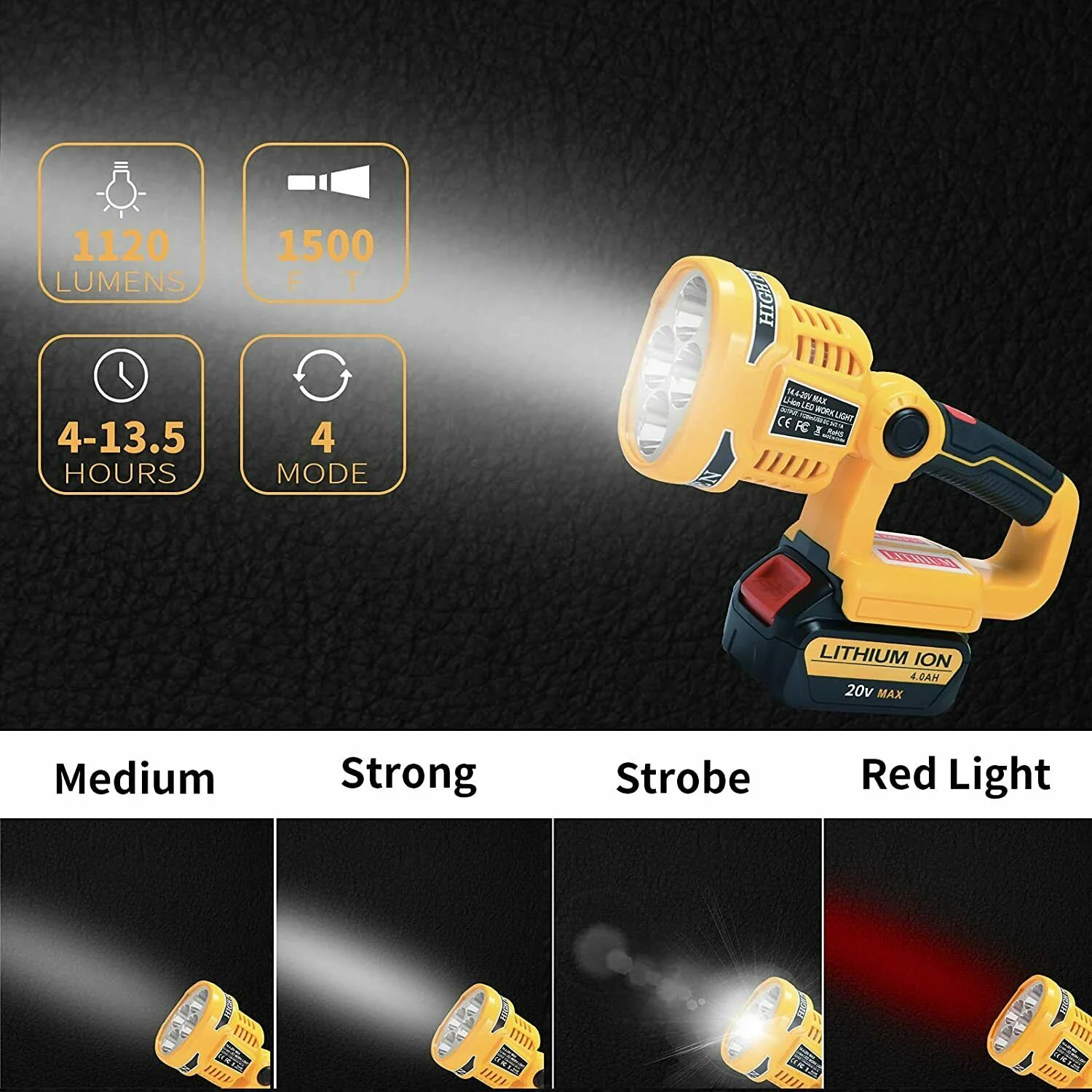 For dewalt (NO Battery,NO Charger)Pistol/Portable 12W 18V LED Lamp Flashlight Lithium Battery USB Outdoor Emergency Lighting