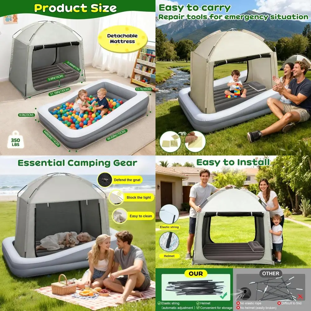 

Портативная надувная кровать для малышей для путешествий на самолете с палаткой - надувной матрас для детей, высокоскоростной насос, защитные бортики и сумка для переноски - идеально для