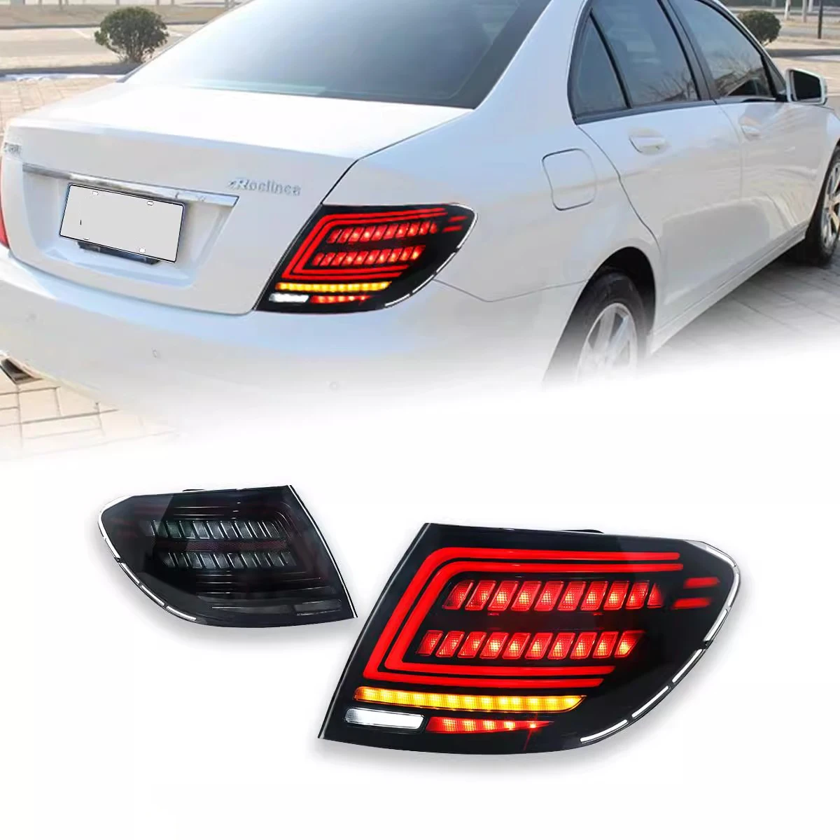 

Автомобильные светодиодные задние фонари для Benz W204 2007-2014, анимационные задние фонари, светодиодный задний фонарь в сборе