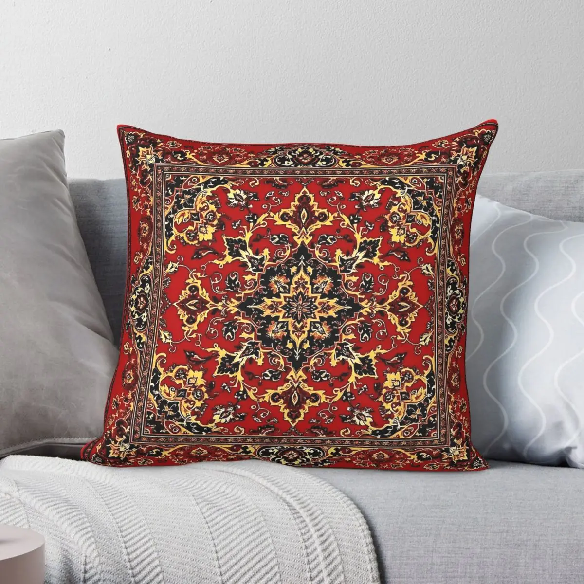 17th Century Afghanistan Rug Square Pillowcase Polyester Linen Velvet Printed Zip Decor Room Cushion Cover