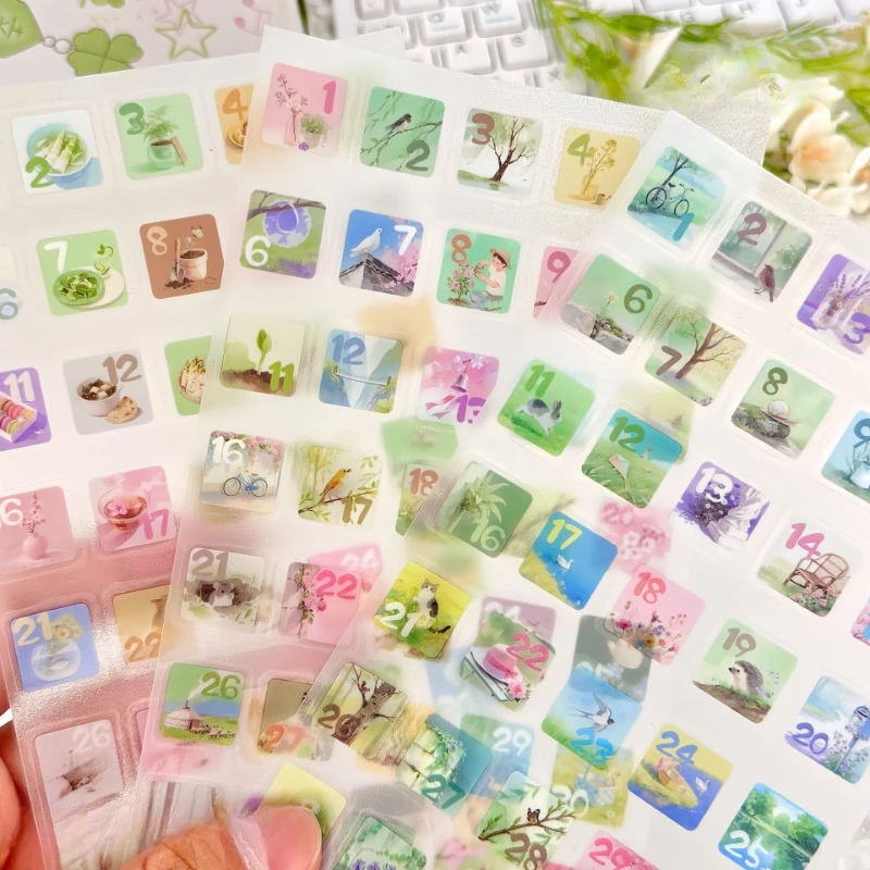

12sheet Four Seasons Story Stickers Aesthetic Day Date Number Journaling Sticker for Students DIY Water Bottle Laptop Decoration