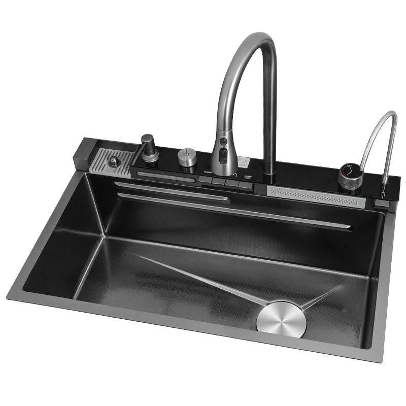 Whale Flying Rain Waterfall Sink, Kitchen Household Multifunctional Large Single Sink 304 Stainless Steel Vegetable Basin