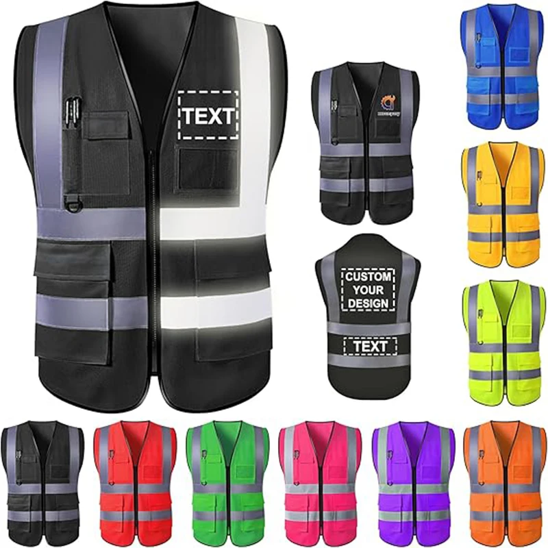 

Reflective Safety Vest Custom LOGO TEXT High Visibility Work Vest Construction Work Uniforms Engineer Safety Vest