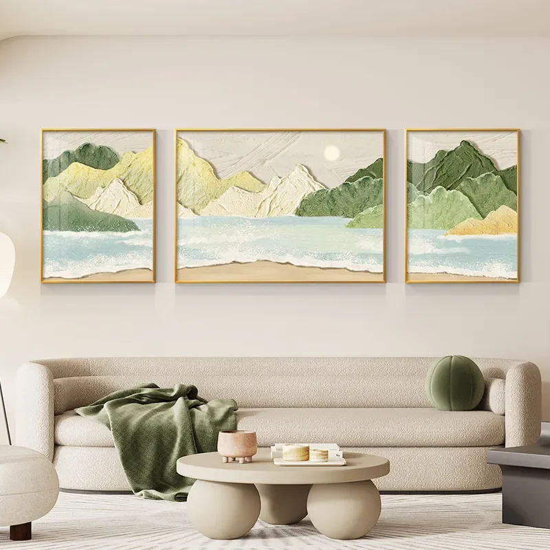 for Backers on the Back Decorative Paintings Living Room Cream Wabi Sand Wind Sofa Background Wall Hanging Modern Texture