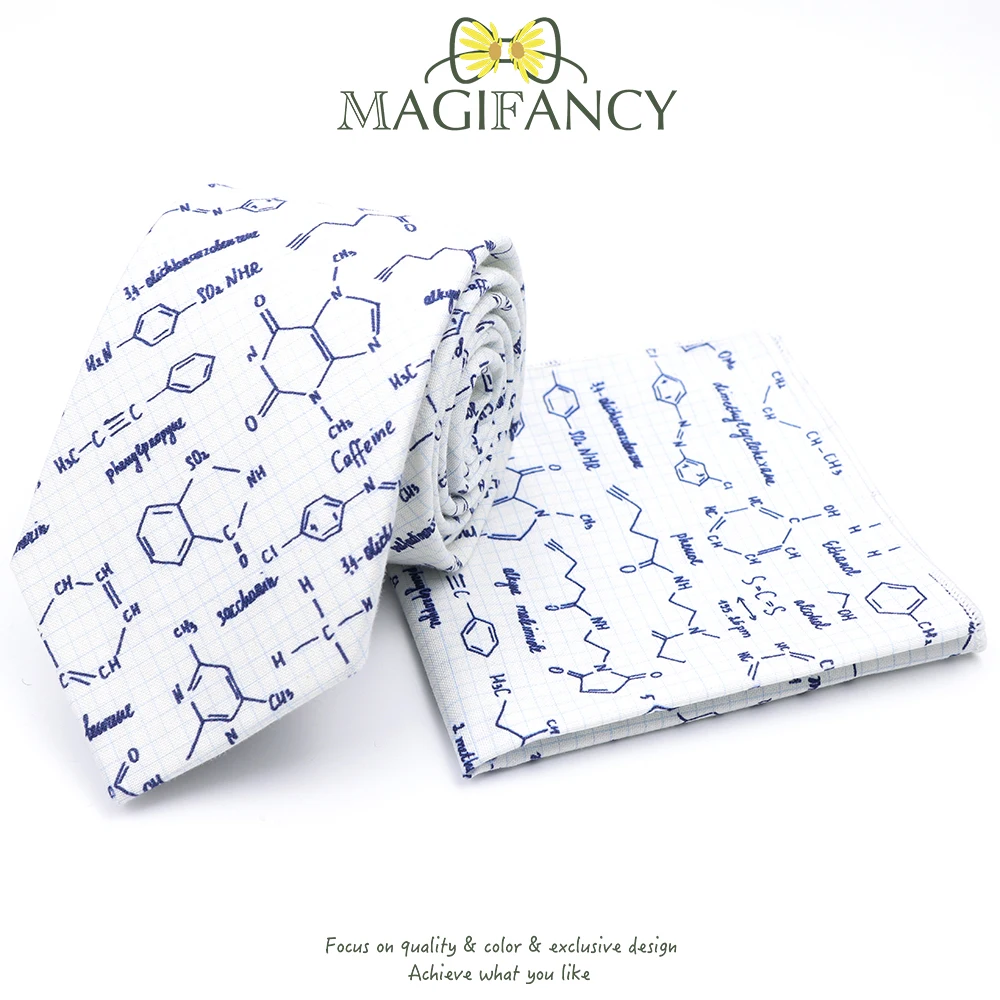 Cotton 8cm Tie Hankie Sets Math Science Astronomy Physical Chemistry Men College Academy Institute School Cosplay Gift Accessory