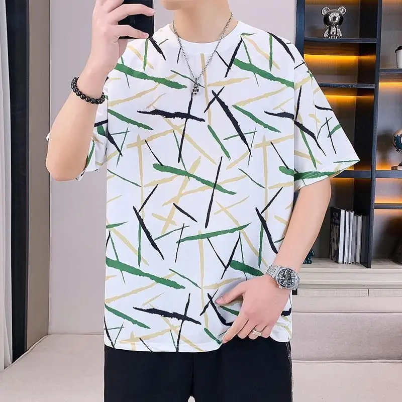 

Fashion O-Neck Printed Color Korean T-Shirts Men's Clothing 2025 Summer New Loose Short Sleeve All-match Tops Casual Tee Shirt
