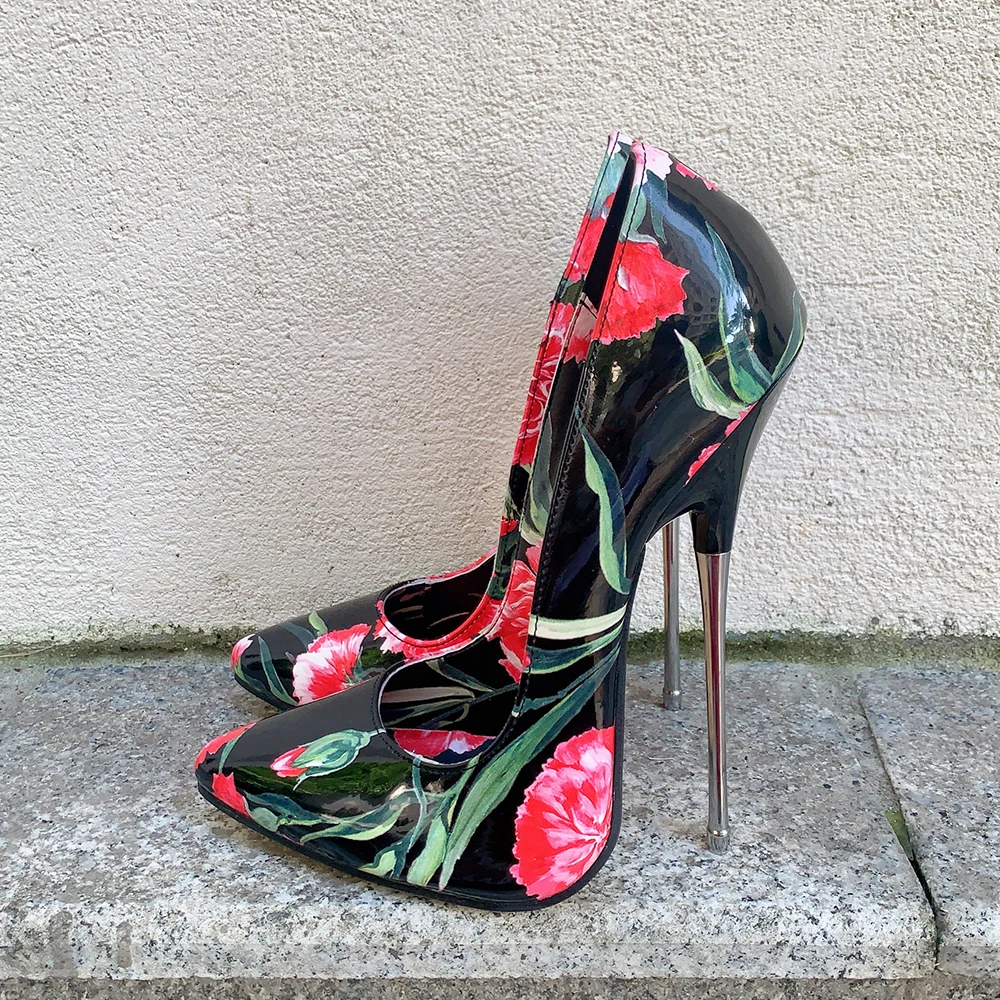 

2025 Newly 16cm Extreme High Heels Flowers Black Stilettos Sexy Women Pumps Fetish Party Homosexual Gay Unisex Man Shoes