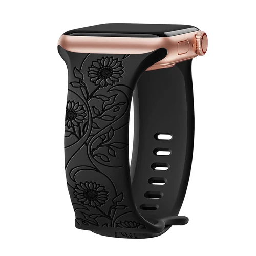 Imagen 2 del producto Correa con grabado Floral para Apple Watch, pulsera de silicona para iwatch series 9, 7, se, 6, 8, ultra 2, 40mm, 44mm, 41mm, 45mm, 38mm, 49mm, 42mm
