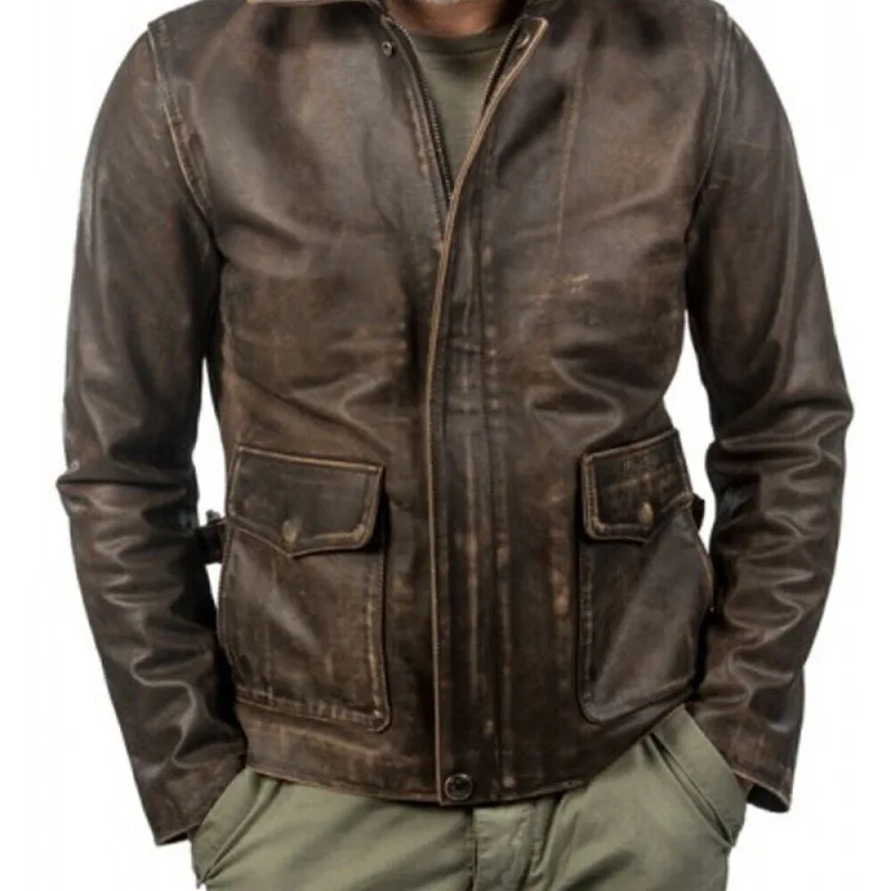 Men's Leather Jacket Retro Brown Genuine Sheepskin Imitation Old Coat European and American Fashion Trend