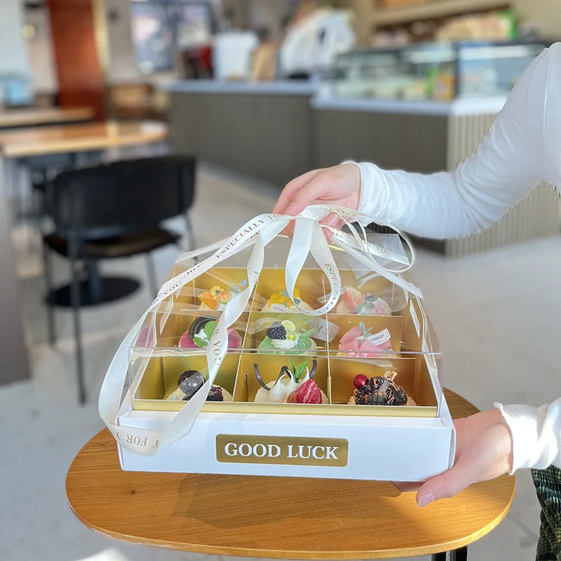 Customized Transparent Nine-Grid Dessert Box Mousse Cut Cake Box Pastry Exquisite Afternoon Tea Takeaway Packing Box Picnic